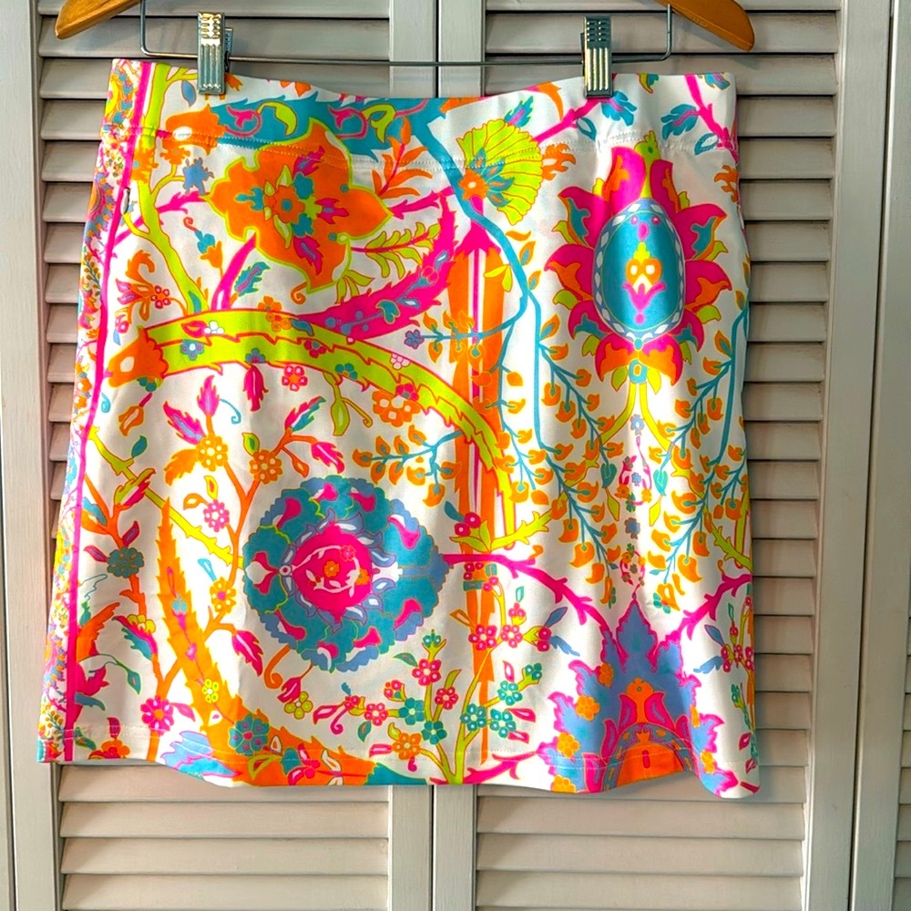 Gretchen Scott NWT Jersey Skippy Skort Sz L Bright Beautiful Colors